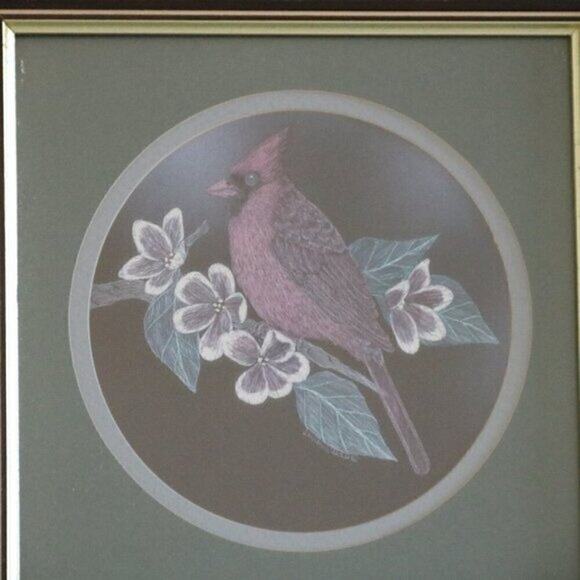 Vintage Framed Cardinal Bird Picture Print Square 9.5 - Picture 2 of 4